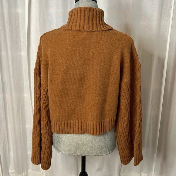 WAYF Camel Crop Cable Knit Turtleneck Sweater Wide Sleeve, Size S - Picture 10 of 10